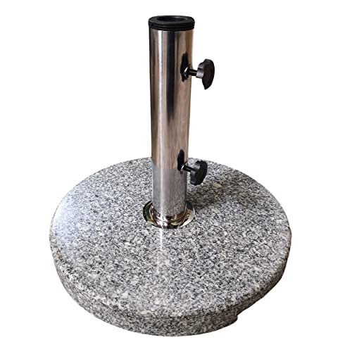 Samuel ALEXANDER Round Granite Parasol Base 15kg Heavy Duty Garden Umbrella Parasol Stand Holder Weight in Grey & White 36mm to 49mm Adapter for Parasol Poles
