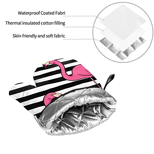 Pink Flamingo Printed Oven Mitts And Pot Holders Heat Resistant Potholders Oven Gloves And Pad For Baking Kitchen Grilling - 4 Set #TOP3
