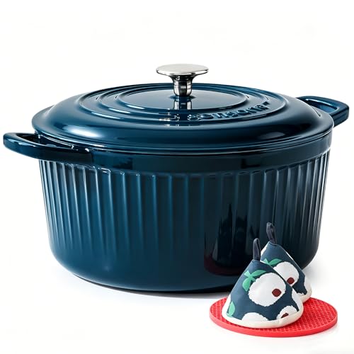 SENSARTE 3.5QT Enameled Cast Iron Dutch Oven Pot with Lid&Cotton Potholders