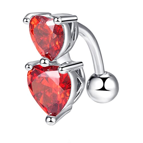 Lieson Barra para ombligo, barra de ombligo, anillo de acero quirúrgico, elegante corazón doble circonita cúbica, color blanco, rosa, rojo, azul, morado, Acero inoxidable, Cubic Zirconia Cover