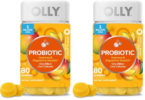 Image of OLLY Probiotic Gummy,1 Billion CFUs,Immune and Digestive Support,Chewable Probiotic Supplement,Mango,80 Count (Pack of 2)