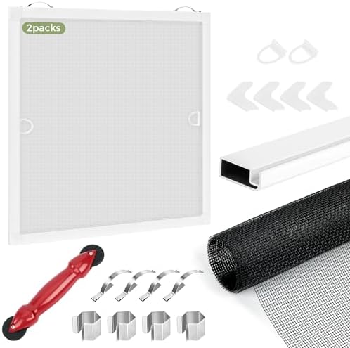 FLYZZZ 2-Pack Window Screen Frame Kit, Heavy-Duty DIY Window Screen Replacement Kit Up to 48" x 48" with Upgraded Aluminum Frame (125g/m), Full Tool Set & Easy-Install Clips