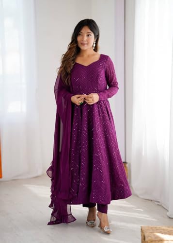 Image of Women's Heavy Faux Georgette Embroidery Work Anarkali and Set Beautiful Dupatta Traditional for Women Any Occasion Lehenga choli