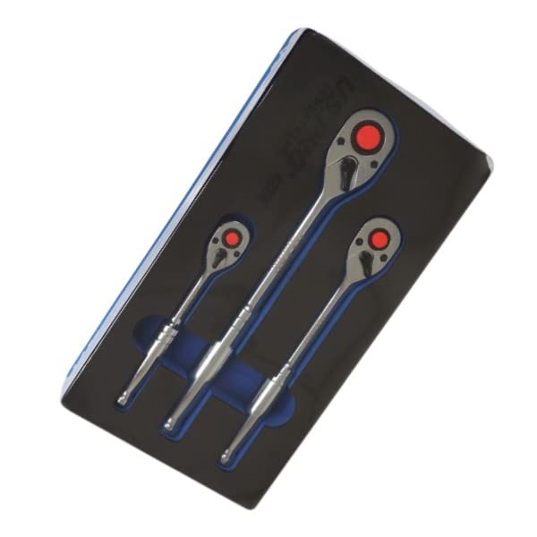 Ratchet Socket Wrench Set 90 Tooth 3-Piece Reversible 1/4''Dr 3/8''Dr 1/2''Dr, (4228)