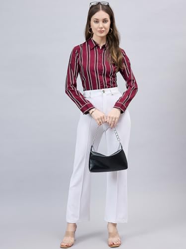 Image of Style Quotient Women Beige White Stripe Printed Formal Shirt