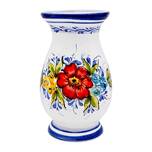 Hand-Painted Portuguese Ceramic Vase – Traditional Alcobaça Pottery – Handmade Decorative Vase for Home or Office – Made in Portugal