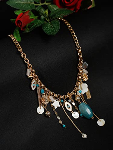 Turquoise Bead Metal Charms Drop Metal Necklace