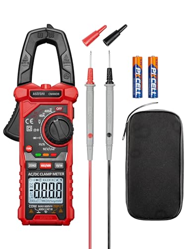 AstroAI Digital Clamp Meter Multimeter 4000 Counts Auto-ranging Amp Tester Measuring AC/DC Voltage & Current, Resistance, Capacitance, Frequency, Continuity, Live Wire Test, NCV Detection, Black