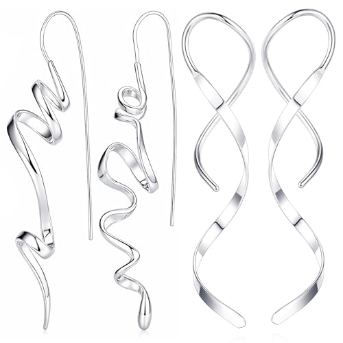 Earrings for Women Trendy Spiral Threader Earrings Hypoallergenic Silver Dangle Drop Earrings 14k Gold Unique Twist Simple Earrings Jewelry