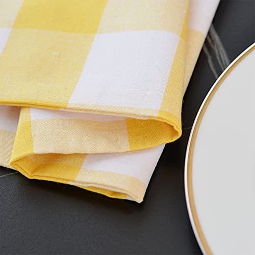 Yellow & White 2 Side Cotton Buffalo Check Placemats Set Of 4 Heat Resistant Dining Table Place Mats For Kitchen Table, 12 X 18 Inches #TOP4