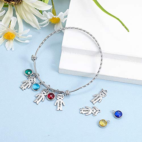 Gemszoo Personalized Bracelet With 4 Simulated Birthstones Dolls Boy And Girl Charms Customized Names Bangle For Women Wife Mothers Grandma (4 Dolls) #TOP5