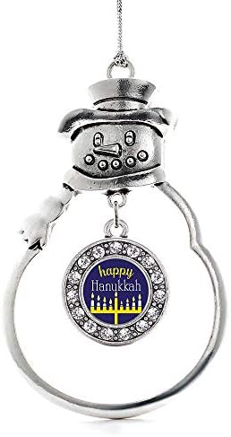 Inspired Silver - Happy Hanukkah Charm Ornament - Silver Circle Charm Snowman Ornament with Cubic Zirconia Jewelry