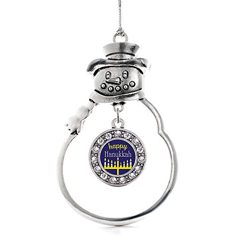 Inspired Silver - Happy Hanukkah Charm Ornament - Silver Circle Charm Snowman Ornament With Cubic Zirconia Jewelry #TOP20