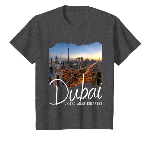 Retro Dubai Souvenir/Dubai T-Shirt, Youth, Dark Heather Grey, Large
