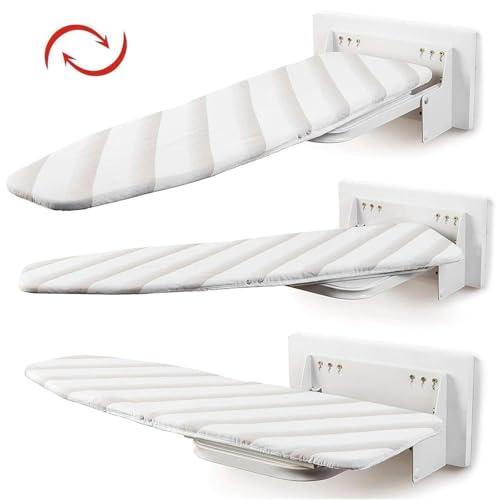 uyoyous Heavy Duty Ironing Board Wall Mounted 37 x 13 Inch Foldable Ironing Board in Wall with Heat Resistant Cover Space-Saving 180° Rotate Ironing Boards for Home Laundry Room Small Spaces
