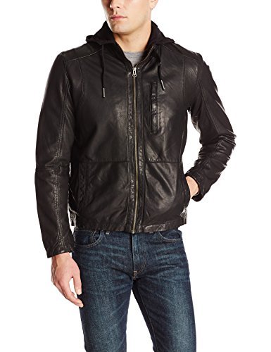 Cole Haan Men's Washed Lamb Leather Moto Jacket, Black, XX-Large