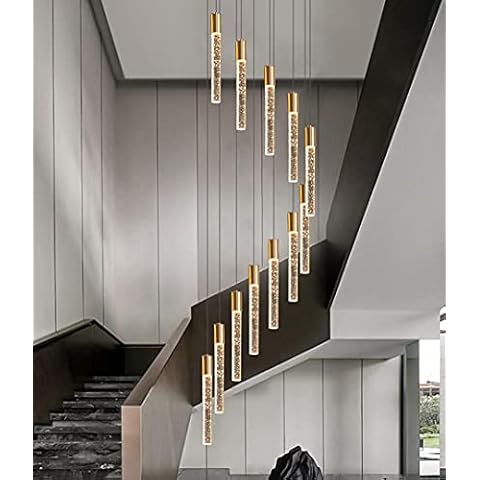 bi de sen Chandelier Light Fixtures Spiral Bubble Crystal Light Remote Dimmable Chandelier Large Flush Mount High Ceiling Light For Villa Living Room Entryway Foyer Staircase Lighting -12 Lights Cover