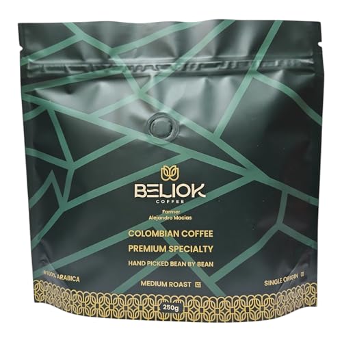 Beliok Coffee – Café en Grano |Café de Especialidad Descafeinado/Decaf Specialty Coffee Beans (1 kg / 4 x 250 g) | 100% Arábica de Colombia | SCA 85.5 | Seleccionado Grano a Grano | Tueste Medio