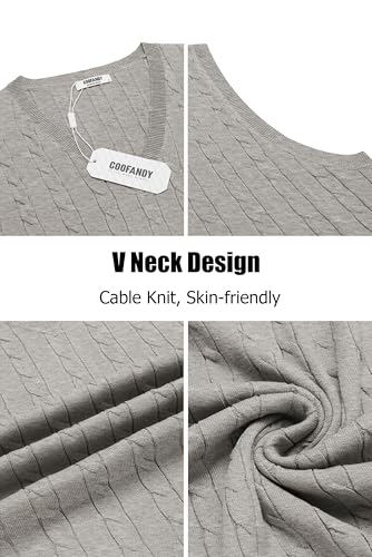 Image of COOFANDY Men's Sweater Vest Cable Knitted V Neck Slim Fit Sleeveless Pullover Sweater
