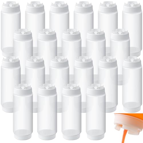 Singhoow 12 Pcs 24 oz Condiment Squeeze Bottles Restaurant Plastic Sauces Squeeze Ketchup Dispenser Inverted Refillable Large Clear Dressing Bottles for Restaurant Kitchen Catering