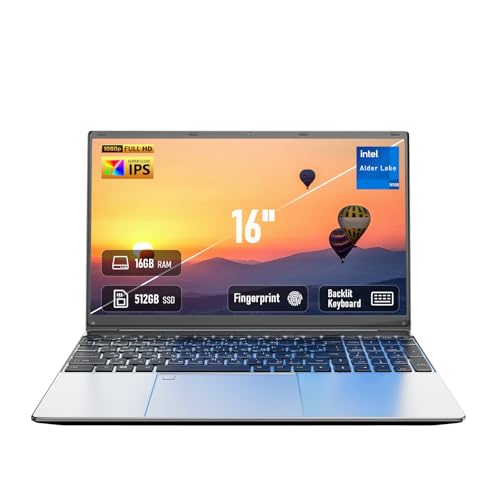 Image of LPNAWZ 16" FHD IPS Laptop Computer - 16GB RAM 512GB SSD, Pentium N100(Beat to i3-1115G4, 4 Cores Up to 3.4GHz), Backlit Keyboard, Fingerprint Reader, Win 11, Wi-Fi 5, BT5, Numpad, Silver
