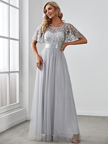 Image of Ever-Pretty Sequin Formal Prom Dresses for Women Ruffle Sleeves Empire Waist A-Line Long Mother of Bride Dress 00904