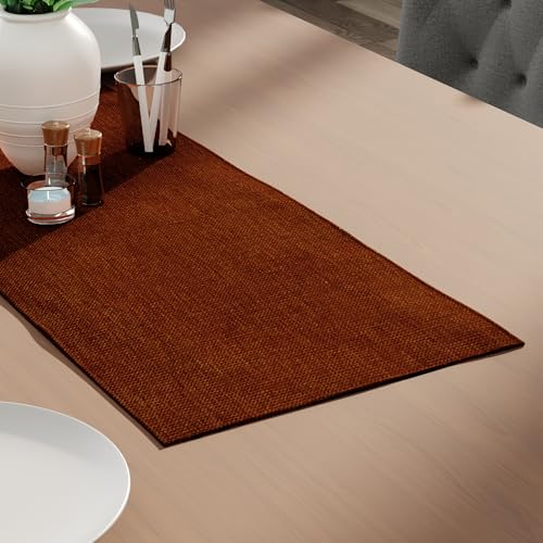 Image of Encasa XO Dining Table Runner for 4 to 6 Seater | 32x91 cm | Rust Orange | Chenille Fabric | Machine Washable