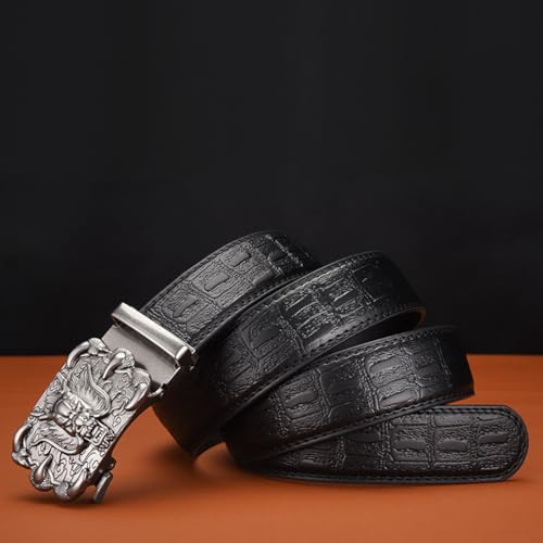 Men's Embossed Slide Ratchet Belt With Engraved Dragon Head & Claws Buckle For Dress Pants & Oxfords4