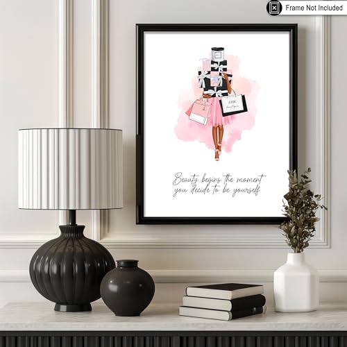 Image of Poster Master Lady with Shopping Bags Poster - Fashion Print - Trendy Art - Modern Art - Gift for Women & Fashionista - Luxury Haute Couture Decor for Bedroom or Girl's Room - 11x14 UNFRAMED Wall Art