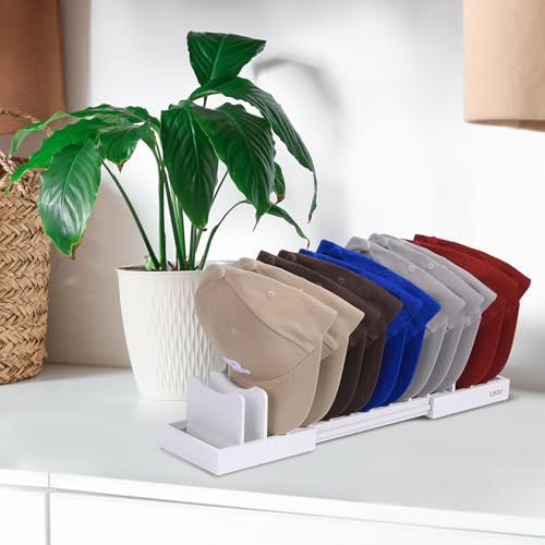 Image of Expandable Hat Stand for Baseball Caps, Bamboo Hat Organizer for 7 to 13 Baseball Caps, Hat Holder for Closet, Bedroom, Dresser, and Shoe Cabinets (White)