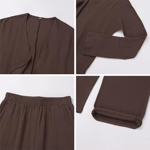 Image of Open Abayas Kimono Muslim Women Cardigan Maxi Dress and pants Set Islamic Clothing Dubai Saudi Robe