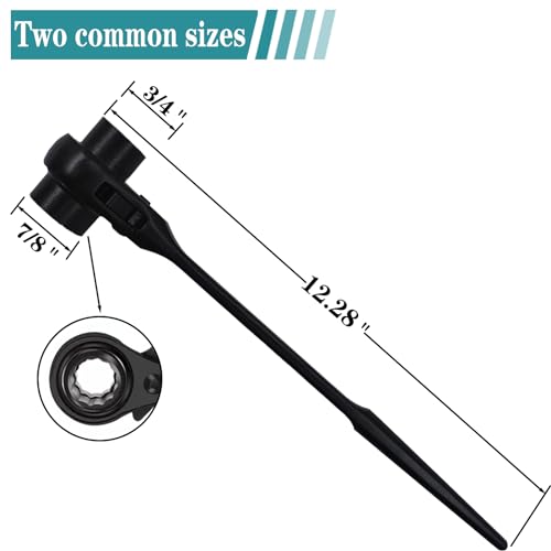 Image of Reversible Ratcheting Wrench,Including 3 /4 inch,7 /8 inch OR 19mm,22mm,12 Point Double Ended Socket Ratcheting Podger Scaffold Spud Wrench(Black)