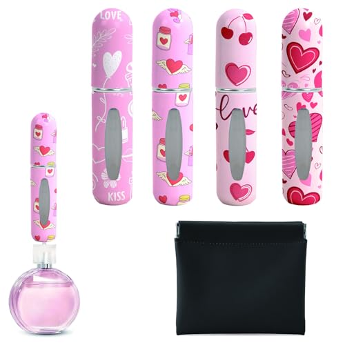 Perfume Travel Refillable Bottle– Portable Mini Sprayer,Empty Perfume Bottles with Unique Patterns,Refill Pump Case for Traveling and Outgoing,4 Pcs of 5 ml and Outgoing (Love Sweet Love Series)