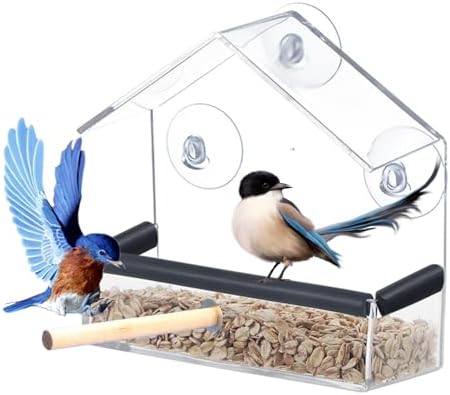 DeJivsin Transparent Fenster Futterhaus für Vögel, Bird Feeder, Vogelfutterhaus mit Saugnäpfe, Vogelfutterspender Fenster, Vogelfutterhaus für Befestigen an Glasscheiben