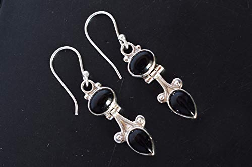 Boucles d'oreilles onyx noir pendantes légères argent anti-allergie