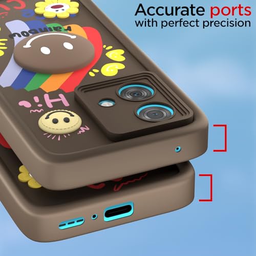 Image of Pikkme Back Cover for Motorola Moto Edge 40 Neo 5G | Soft Silicone| Cute Rainbow Smile & 3D Cartoon Flower Design | Shockproof Raised Camera Protection Bumper Case (Brown)