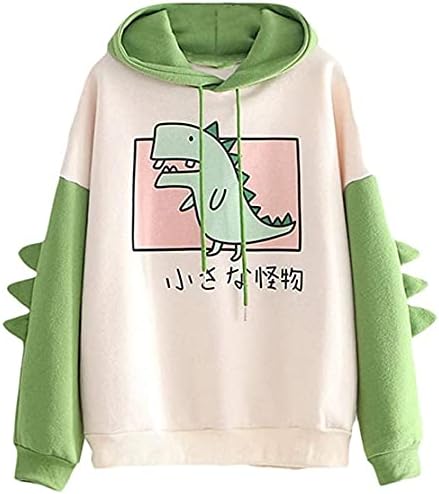 Fronage Womens Cute Hoodies Teen Girls Dinosaur Sweatshirts Kawaii Pullover Tops (Small, X Green)