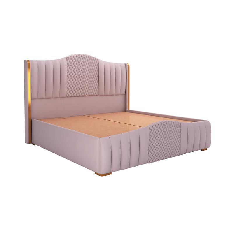 Image of MAMTA DECORATION Solid Wood King Size Bed for Bedroom with Box Storage | Premium Velvet Upholstery Double Bed with Tufted Headboard | Modern Palang Cot Bed for Home, Hotels & Guest Room | Light Purple
