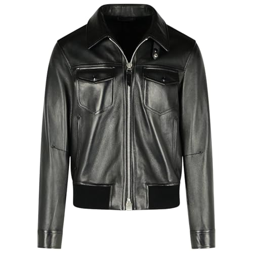 Blouson bomber en cuir homme noir classique style rétro taille XS