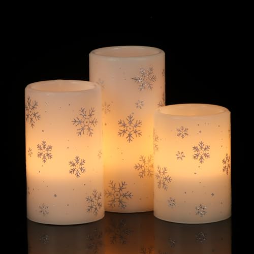 DRomance Silver Snowflake Flameless Candles Battery Operated with 6H Timer