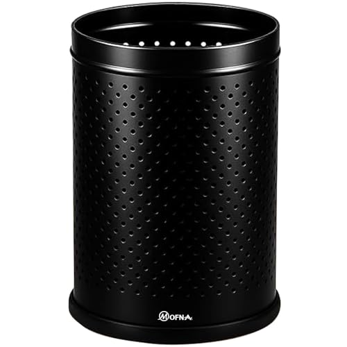 Image of mofna Stainless Steel Perforated Dustbin for Home, Trash Can with Anti-skid Base, Garbage Bin for Bathroom, Office, Bedroom, Kitchen & Toilet or Commercial Use- (7x10 In -6 Liter, Black), Pack of 1