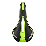 UKKD Sillin Bicicleta Bicicleta Sillín De Silicona Cojín De Silicona Asiento De Ciclismo PU Superficie De Cuero Silica Llena Gel Bicicleta Sillín-B Black Green