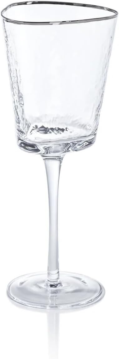 Zodax Aperitivo Triangular Stemware or Glassware - Clear with Platinum Rim - Sets of 4 (Wine)