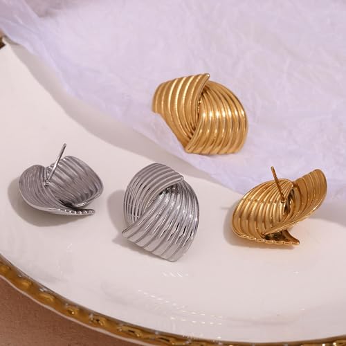 Boucles d'oreilles géométriques acier et titane rayures design rétro minimaliste - 5