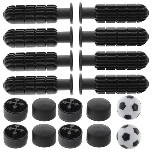 Zerodeko Sturdy Foosball Handles and End Caps Set Table Soccer Accessories with Black and White Footballs Compatible Replacement Grips for Boys and Foosball Tables Handles Caps Balls Kit