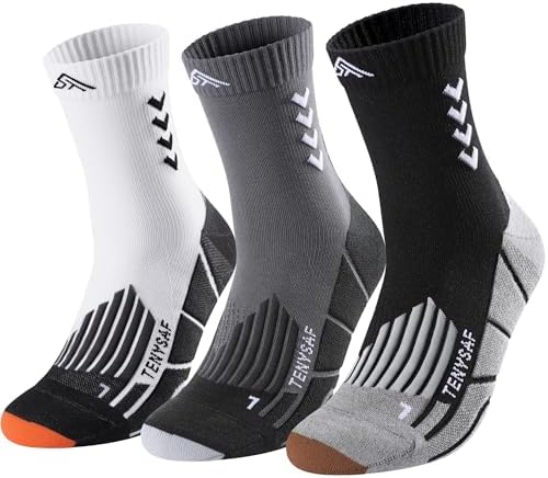 Lounwee Kompressions Laufsocken für Herren und Damen: Crew Sportsocken mit Polsterung, 3er-Pack für Arbeit, Wandern und Basketball