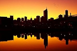 Posterazzi Melbourne CBD and Telstra Dome at Dawn Victoria Australia Poster Print by David Wall, (36 x 24)