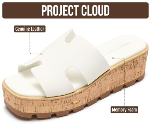 Image of Project Cloud 100% Genuine Leather Wedge Platform Sandals Women Footwear - Memory Foam Insole and Non-Slip Platform Slides for Women - Lightweight Womens Sandals (MILA,WHITELEATH,9.5M)