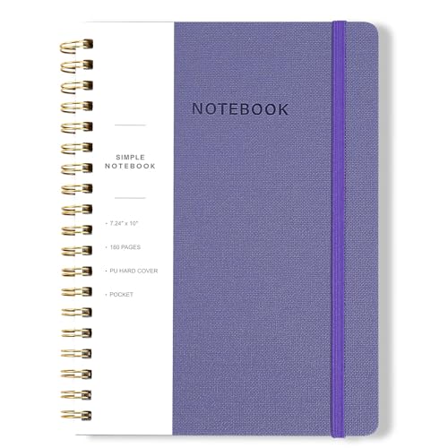 Image of Spiral Notebook - 7.24 inch x 10 inch College Ruled Journal with Inner Pockets and 180 Pages, PU Leather Cover Business Journal, Twin-Wire Binding Notebook Perfect for Office & Home School Supplies Violet