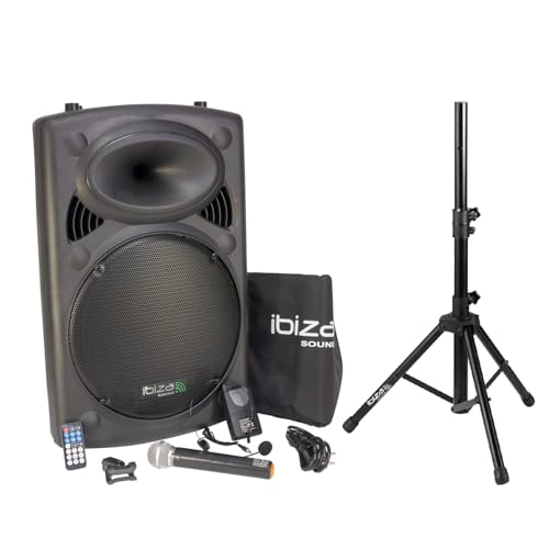 Impianto Audio Portatile Ibiza Con Batteria - 400W, Bluetooth, 2 Microfoni Wireless, Ruote